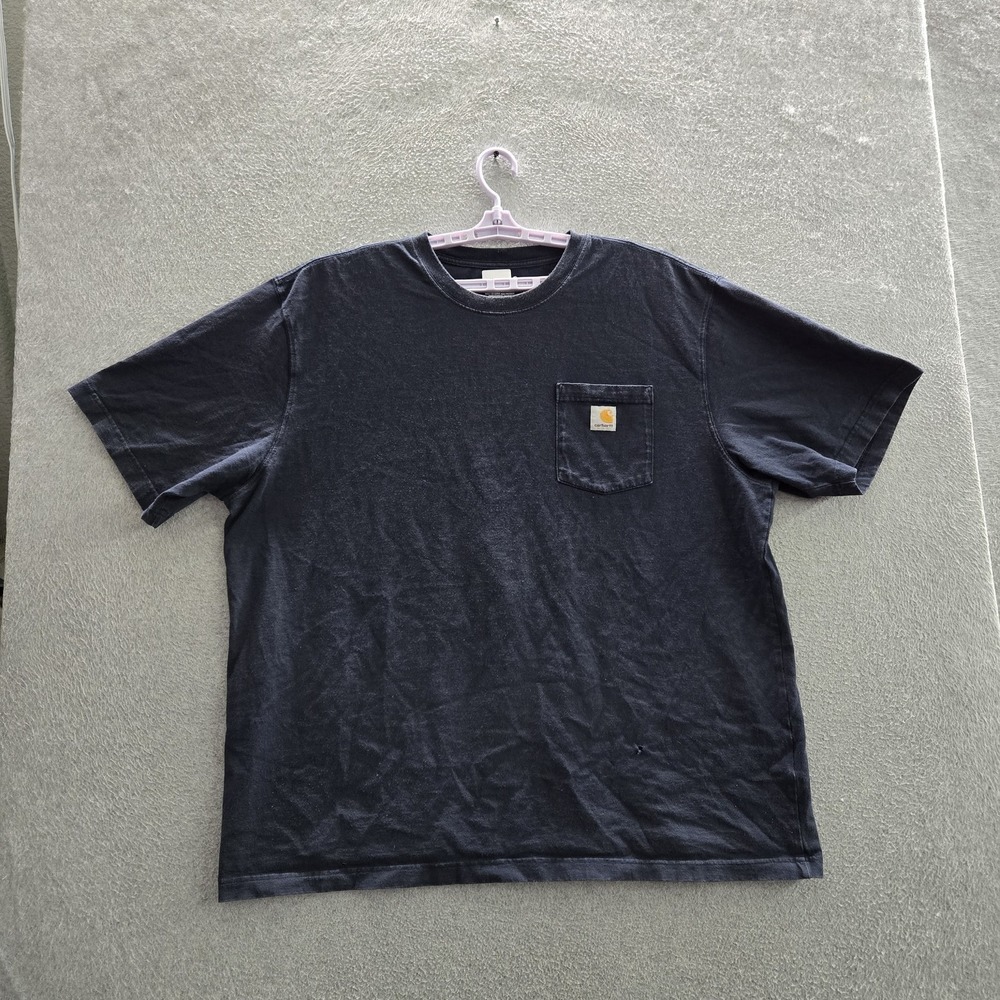 Carhartt Men Shirt 2XL Navy K87 Pocket‎ Shirt Logo Loose Short Sleeve READ